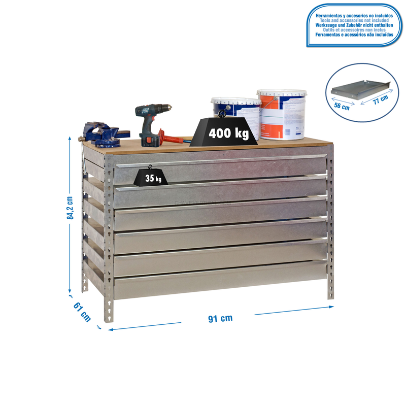 Bancada de Trabalho SIMONWORK BT5 BOX6 900 Galvanizado/Madeira - 842 x 910 x 610 mm