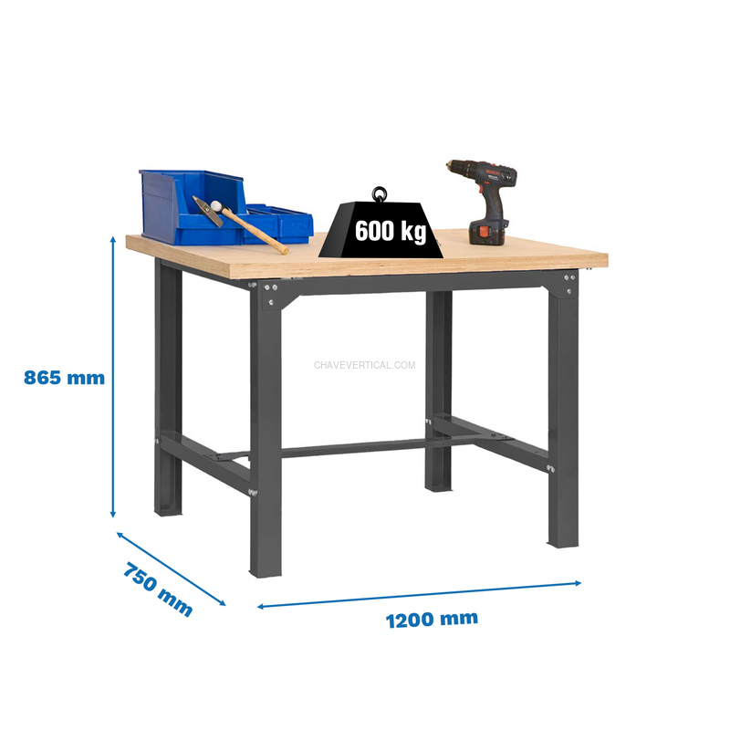 Bancada de Trabalho SIMONWORK BT6 MDF 1200X750 Antracite/Madeira - 865 x 1200 x 750 mm