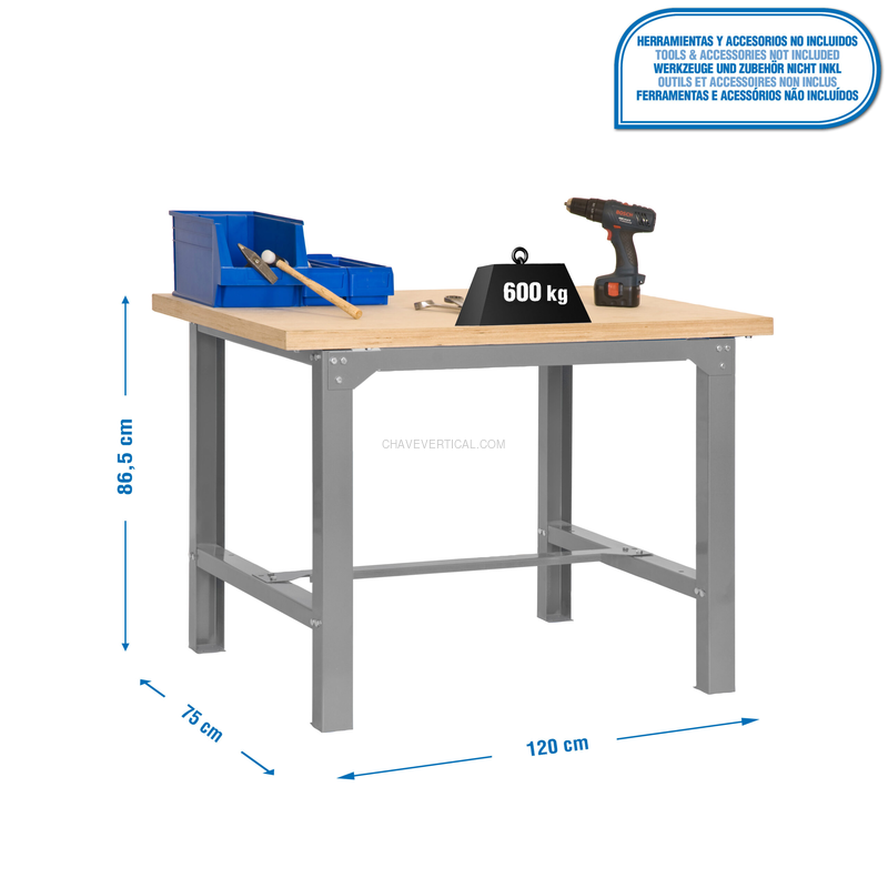 Bancada de Trabalho SIMONWORK BT6 MDF 1200X750 Cinzento/Madeira - 865 x 1200 x 750 mm