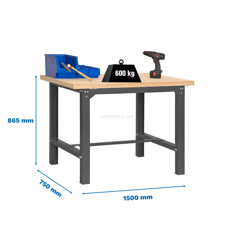 Bancada de Trabalho SIMONWORK BT6 MDF 1500X750 Antracite/Madeira - 865 x 1500 x 750 mm