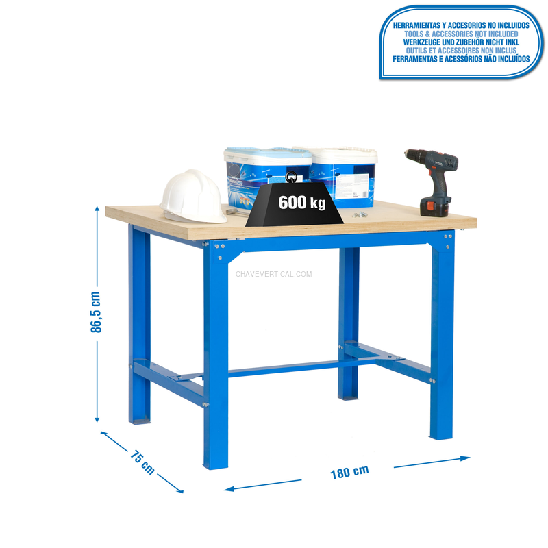Bancada de Trabalho SIMONWORK BT6 MDF 1800X750 AZUL/Madeira - 865 x 1800 x 750 mm