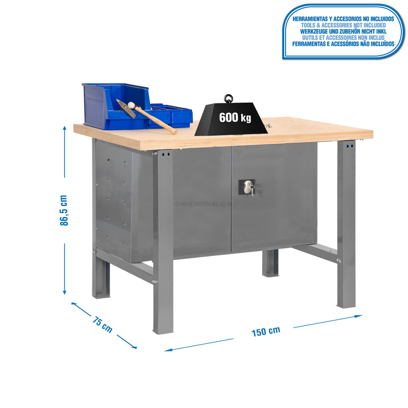 Bancada de Trabalho SIMONWORK BT6 MDF CABINET 1500 Cinzento/Madeira - 865 x 1500 x 750 mm