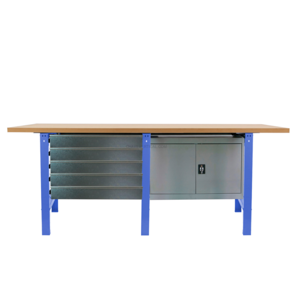 Bancada de Trabalho SIMONWORK BT6 MDF TANDEM 5BOX 1CAB 2100 AZUL/Madeira - 865 x 2100 x 750 mm