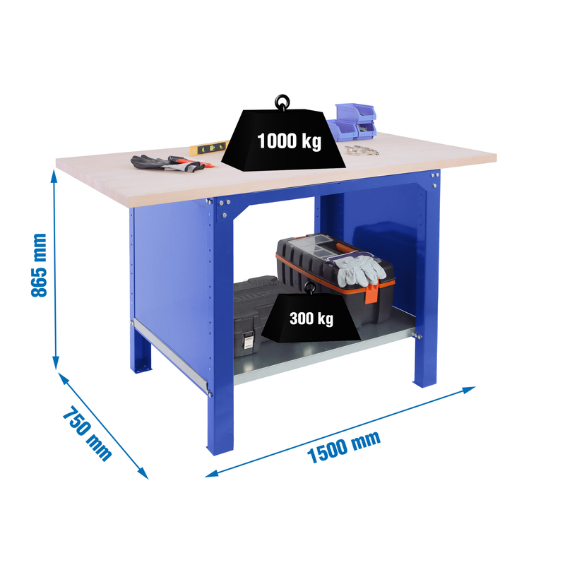 Bancada de Trabalho SIMONWORK BT6 PRO LAMINATE 1500 AZUL/HAYA - 865 x 1500 x 750 mm