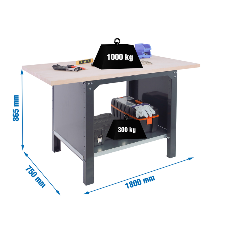 Bancada de Trabalho SIMONWORK BT6 PRO LAMINATE 1800 Antracite/HAYA - 865 x 1800 x 750 mm