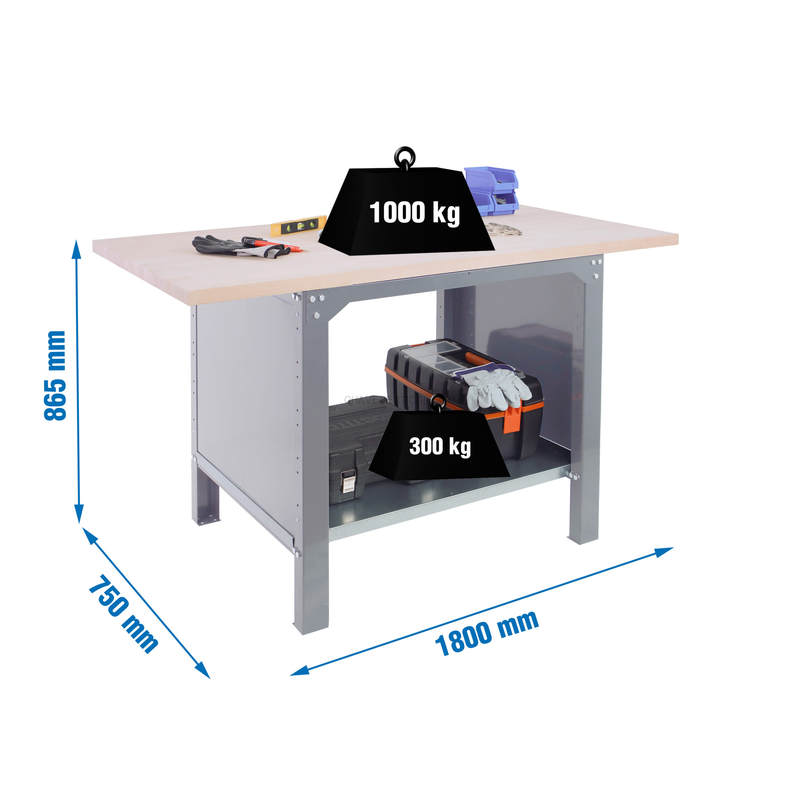 Bancada de Trabalho SIMONWORK BT6 PRO LAMINATE 1800 Cinzento/HAYA - 865 x 1800 x 750 mm