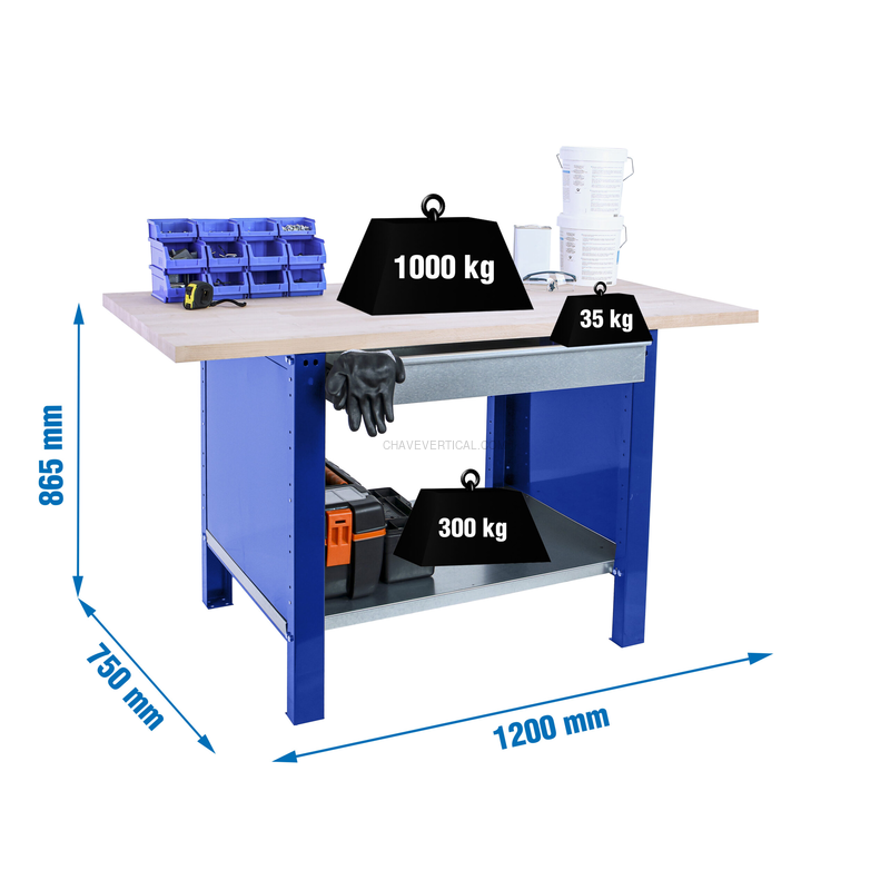 Bancada de Trabalho SIMONWORK BT6 PRO LAMINATE 1BOX 1200 AZUL/HAYA - 865 x 1200 x 750 mm