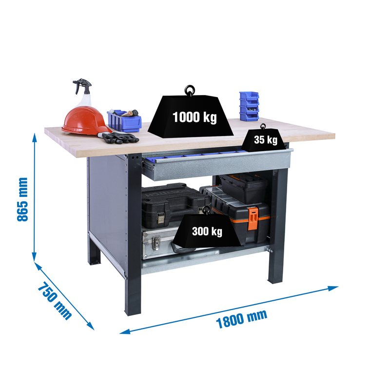 Bancada de Trabalho SIMONWORK BT6 PRO LAMINATE 1BOX 1800 Antracite/HA - 865 x 1800 x 750 mm