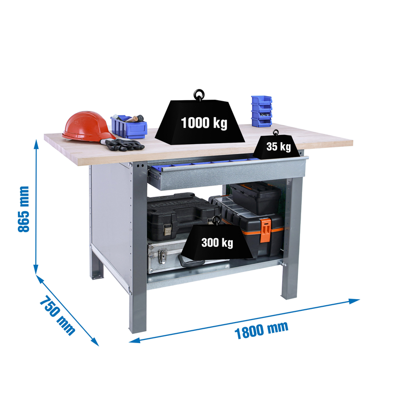 Bancada de Trabalho SIMONWORK BT6 PRO LAMINATE 1BOX 1800 Cinzento/HAYA - 865 x 1800 x 750 mm