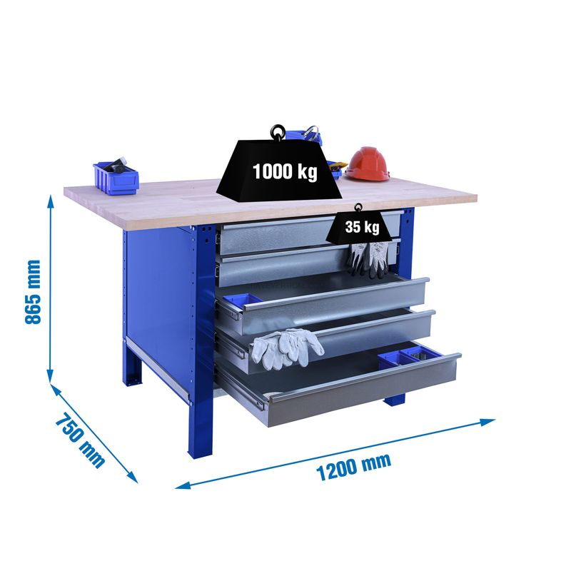 Bancada de Trabalho SIMONWORK BT6 PRO LAMINATE 5BOX 1200 AZUL/HAYA - 865 x 1200 x 750 mm