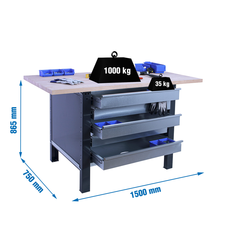 Bancada de Trabalho SIMONWORK BT6 PRO LAMINATE 5BOX 1500 Antracite/HA - 865 x 1500 x 750 mm