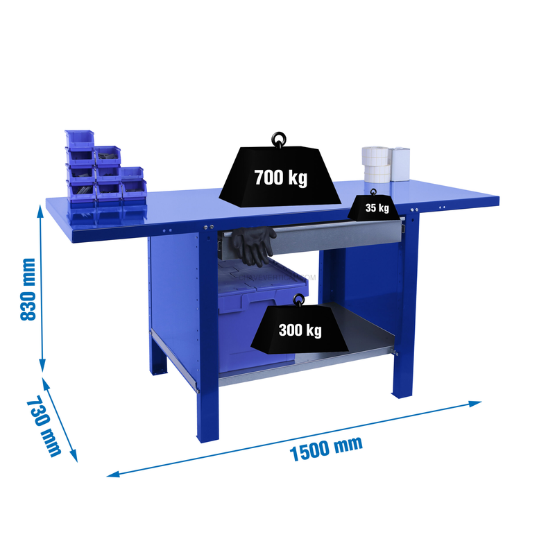 Bancada de Trabalho SIMONWORK BT6 PRO METAL 1BOX 1500 AZUL - 830 x 1500 x 730 mm