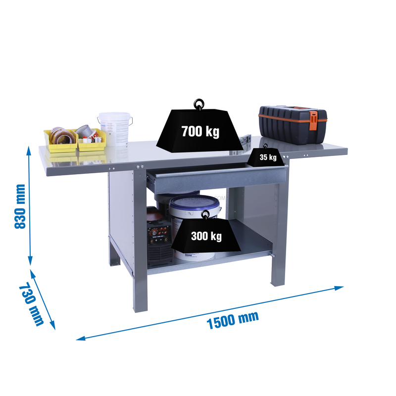Bancada de Trabalho SIMONWORK BT6 PRO METAL 1BOX 1500 Cinzento - 830 x 1500 x 730 mm