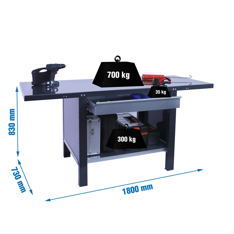 Bancada de Trabalho SIMONWORK BT6 PRO METAL 1BOX 1800 Antracite - 830 x 1800 x 730 mm