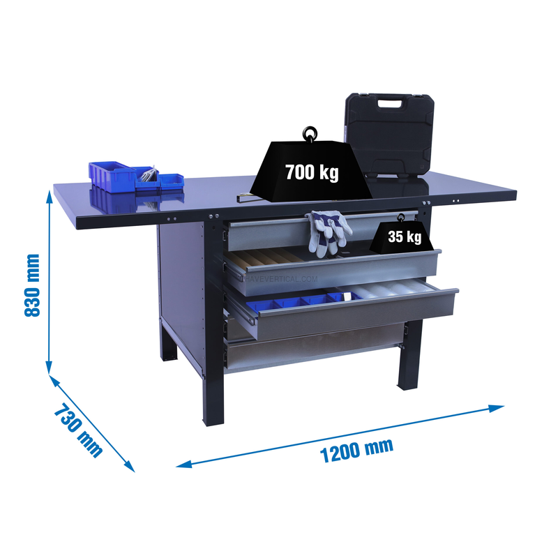 Bancada de Trabalho SIMONWORK BT6 PRO METAL 5BOX 1200 Antracite - 830 x 1200 x 730 mm