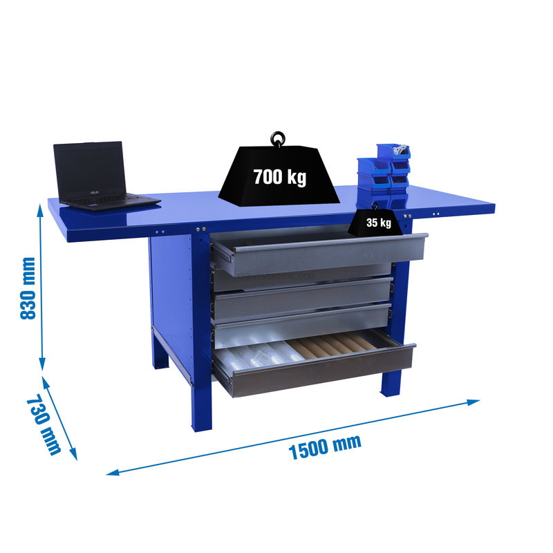 Bancada de Trabalho SIMONWORK BT6 PRO METAL 5BOX 1500 AZUL - 830 x 1500 x 730 mm