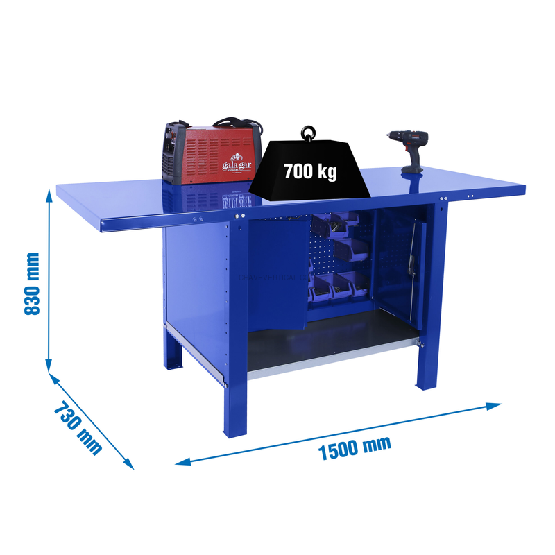 Bancada de Trabalho SIMONWORK BT6 PRO METAL CABINET 1500 AZUL - 830 x 1500 x 730 mm