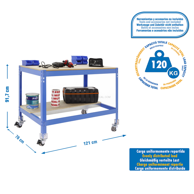 Bancada de Trabalho SIMONWORK Móvel BT0 1200 AZUL/Madeira - 917 x 1210 x 760 mm