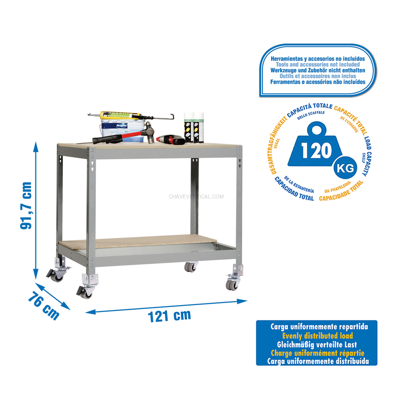 Bancada de Trabalho SIMONWORK Móvel BT0 1200 Cinzento/Madeira - 917 x 1210 x 760 mm