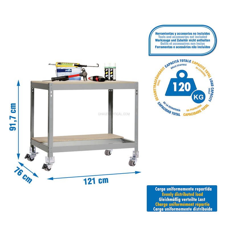 Bancada de Trabalho SIMONWORK Móvel BT0 1500 Cinzento/Madeira - 917 x 1510 x 760 mm