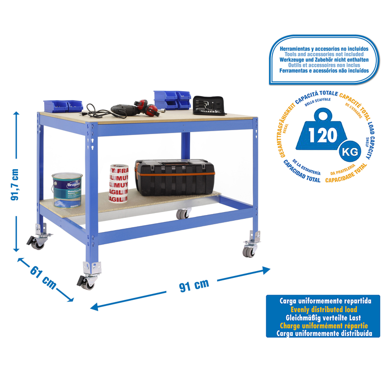 Bancada de Trabalho SIMONWORK Móvel BT0 900 AZUL/Madeira - 917 x 910 x 610 mm