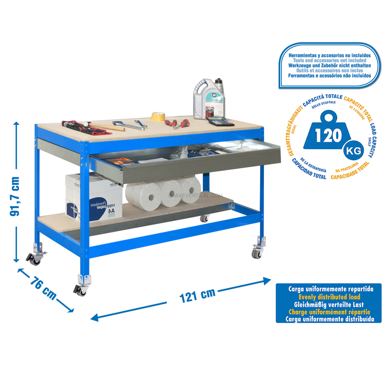 Bancada de Trabalho SIMONWORK Móvel BT0 BOX 1200 AZUL/Madeira - 917 x 1210 x 760 mm