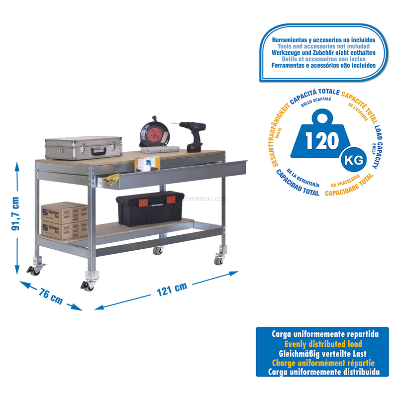 Bancada de Trabalho SIMONWORK Móvel BT0 BOX 1200 Galvanizado/Madeira - 917 x 1210 x 760 mm