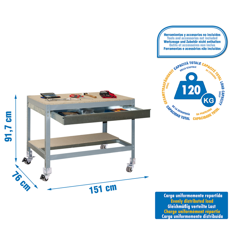 Bancada de Trabalho SIMONWORK Móvel BT0 BOX 1500 Cinzento/Madeira - 917 x 1510 x 760 mm