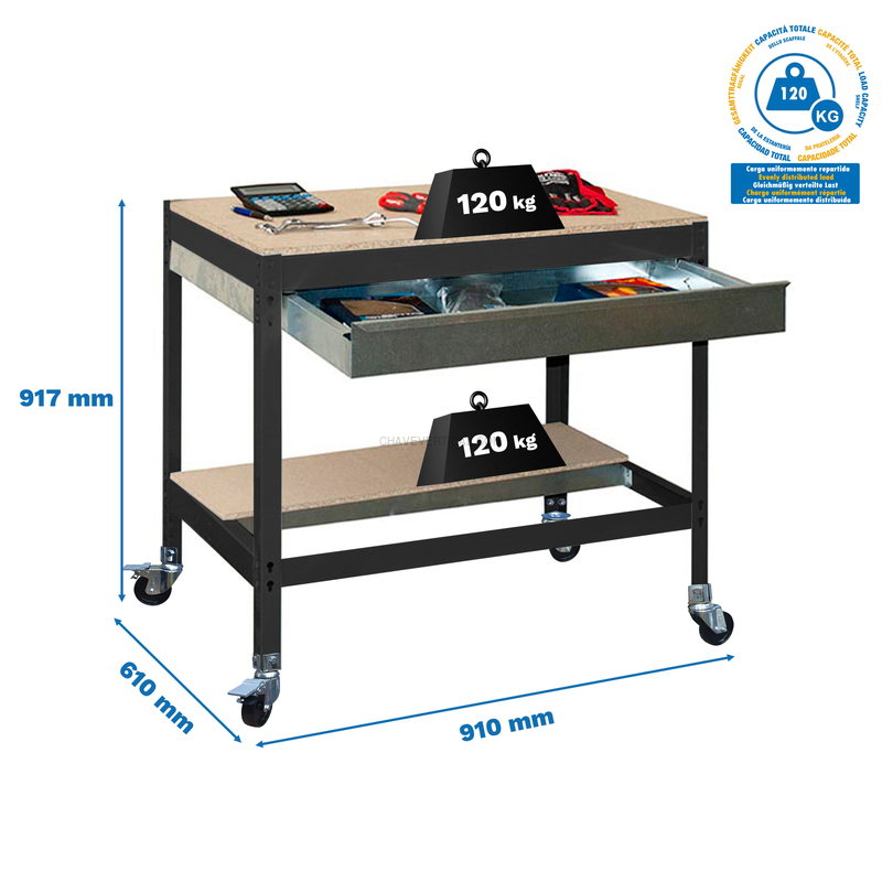 Bancada de Trabalho SIMONWORK Móvel BT0 BOX 900 Antracite/Madeira - 917 x 910 x 610 mm