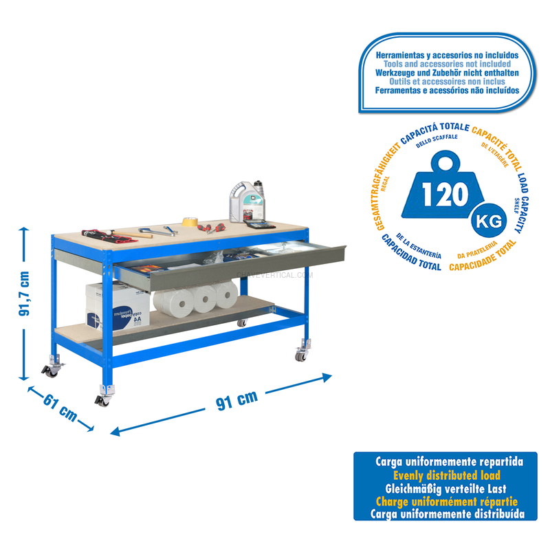Bancada de Trabalho SIMONWORK Móvel BT0 BOX 900 AZUL/Madeira - 917 x 910 x 610 mm