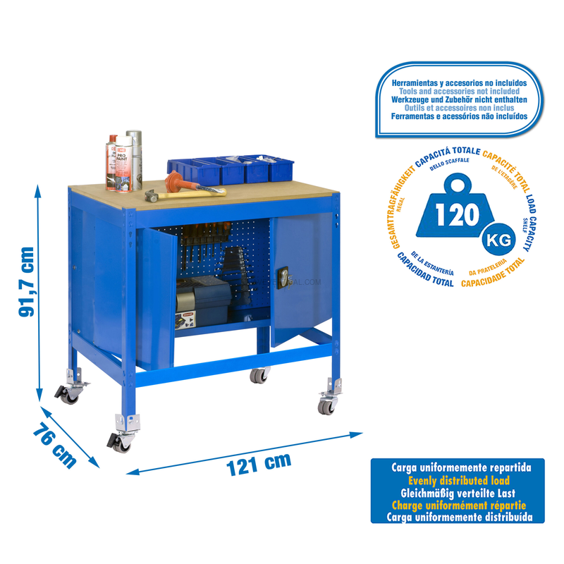 Bancada de Trabalho SIMONWORK Móvel BT0 CABINET 1200 AZUL/Madeira - 917 x 1210 x 760 mm