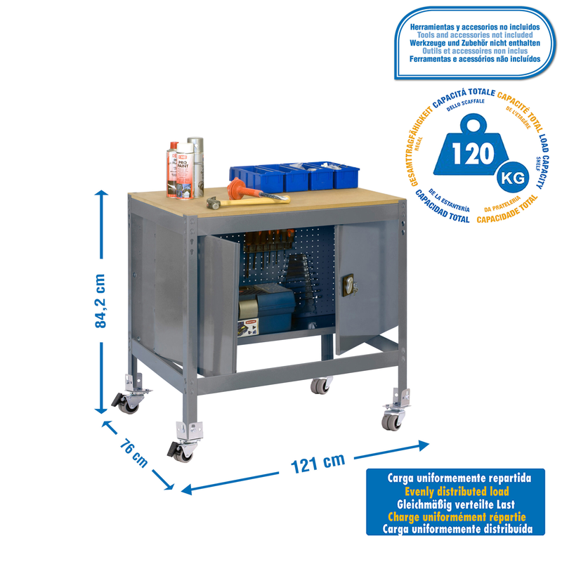 Bancada de Trabalho SIMONWORK Móvel BT0 CABINET 1200 Cinzento/Madeira - 917 x 1210 x 760 mm