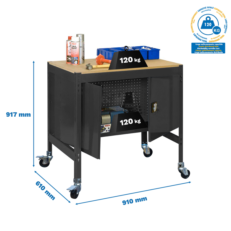 Bancada de Trabalho SIMONWORK Móvel BT0 CABINET 900 Antracite/Madeira - 917 x 910 x 610 mm