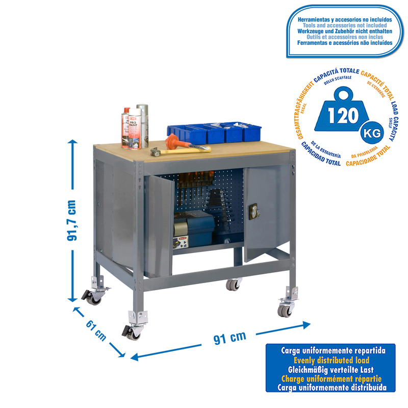 Bancada de Trabalho SIMONWORK Móvel BT0 CABINET 900 Cinzento/Madeira - 917 x 910 x 610 mm