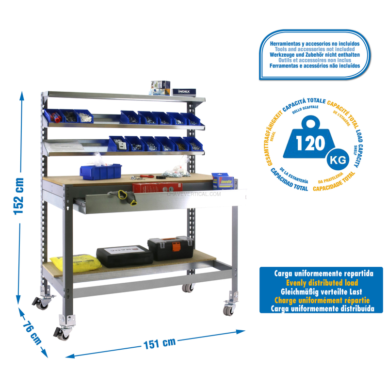 Bancada de Trabalho SIMONWORK Móvel BT1 BOX 1500 Cinzento/Madeira - 1520 x 1510 x 760 mm
