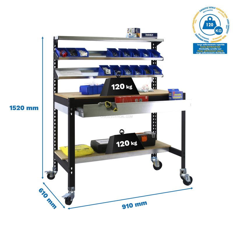 Bancada de Trabalho SIMONWORK Móvel BT1 BOX 900 Antracite/Madeira - 1520 x 910 x 610 mm