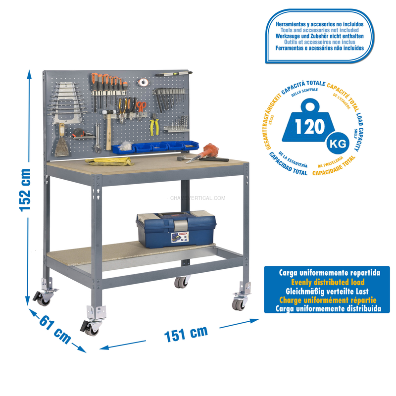 Bancada de Trabalho SIMONWORK Móvel BT2 1500 Cinzento/Madeira - 1520 x 1510 x 610 mm