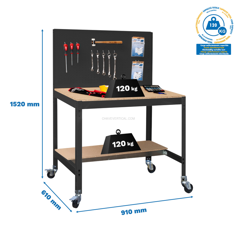 Bancada de Trabalho SIMONWORK Móvel BT2 900 Antracite/Madeira - 1520 x 910 x 610 mm