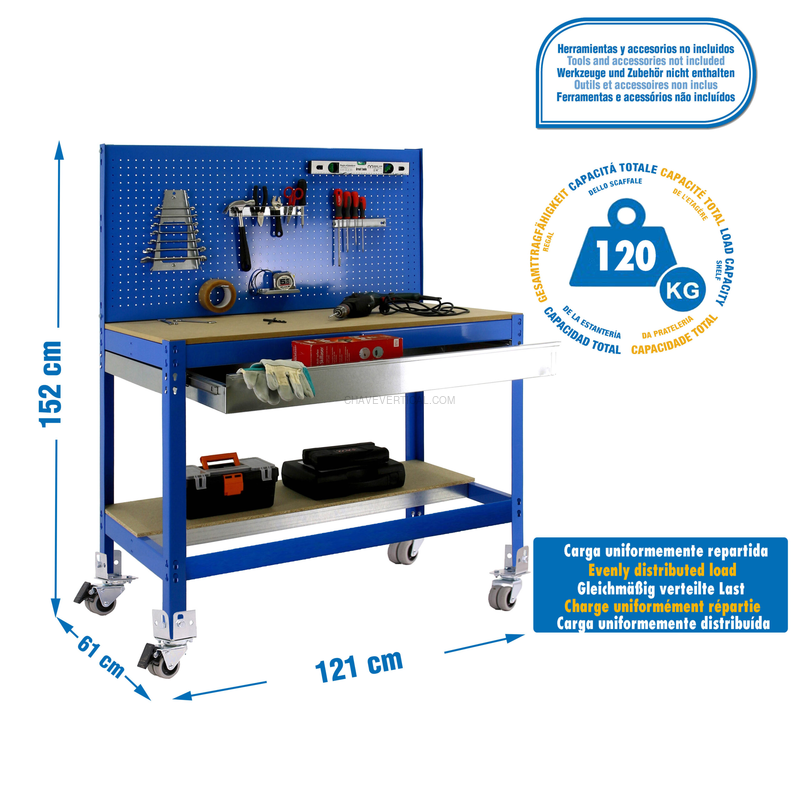 Bancada de Trabalho SIMONWORK Móvel BT2 BOX 1200 AZUL/Madeira - 1520 x 1210 x 610 mm