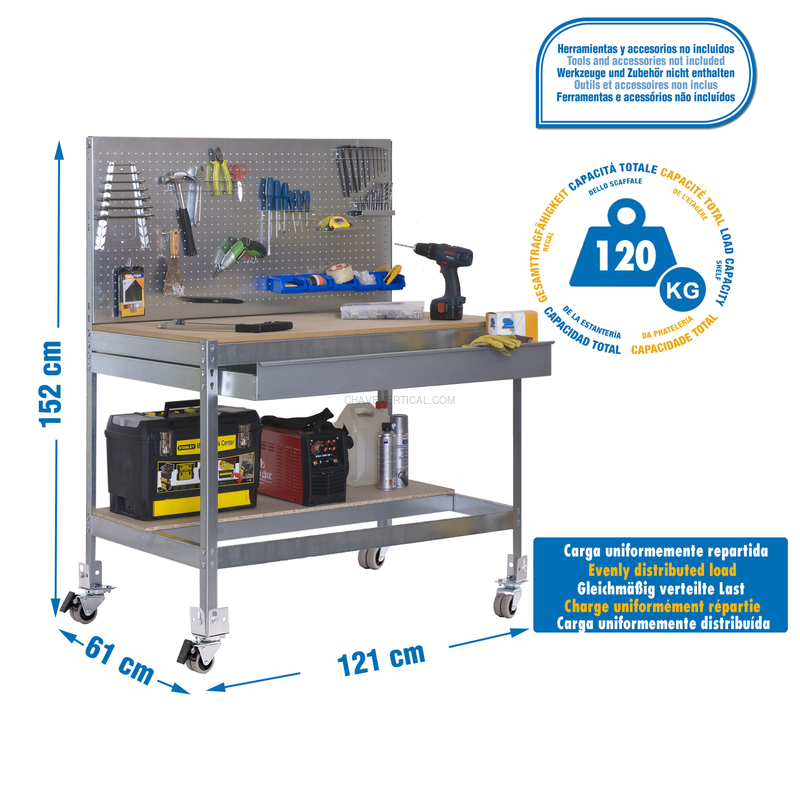 Bancada de Trabalho SIMONWORK Móvel BT2 BOX 1200 Galvanizado/Madeira - 1520 x 1210 x 610 mm
