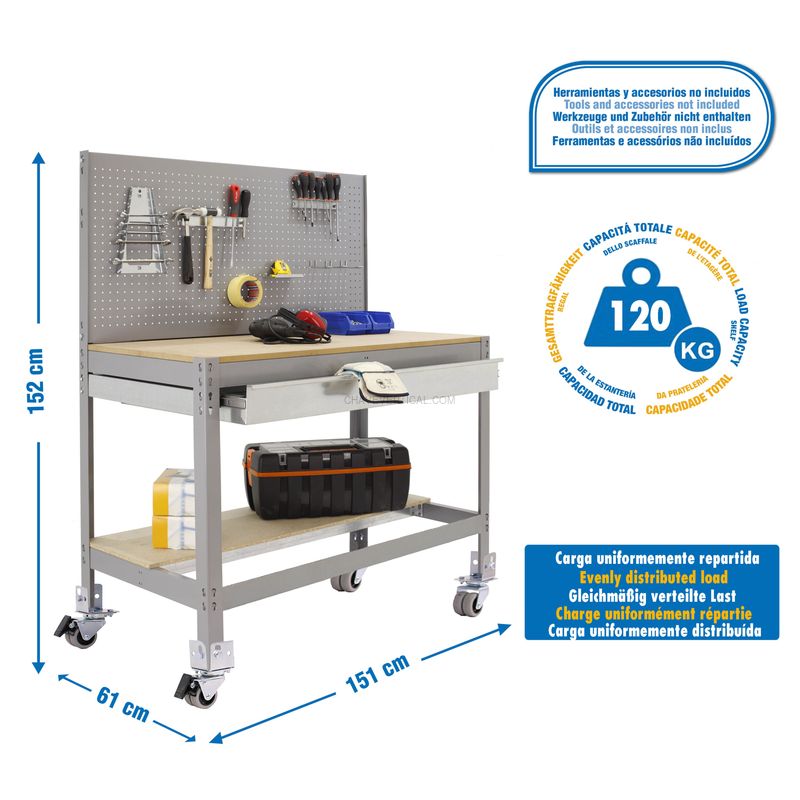 Bancada de Trabalho SIMONWORK Móvel BT2 BOX 1500 Cinzento/Madeira - 1520 x 1510 x 610 mm