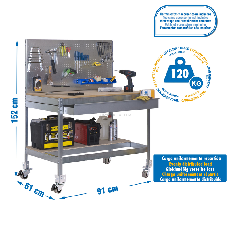 Bancada de Trabalho SIMONWORK Móvel BT2 BOX 900 Galvanizado/Madeira - 1520 x 910 x 610 mm