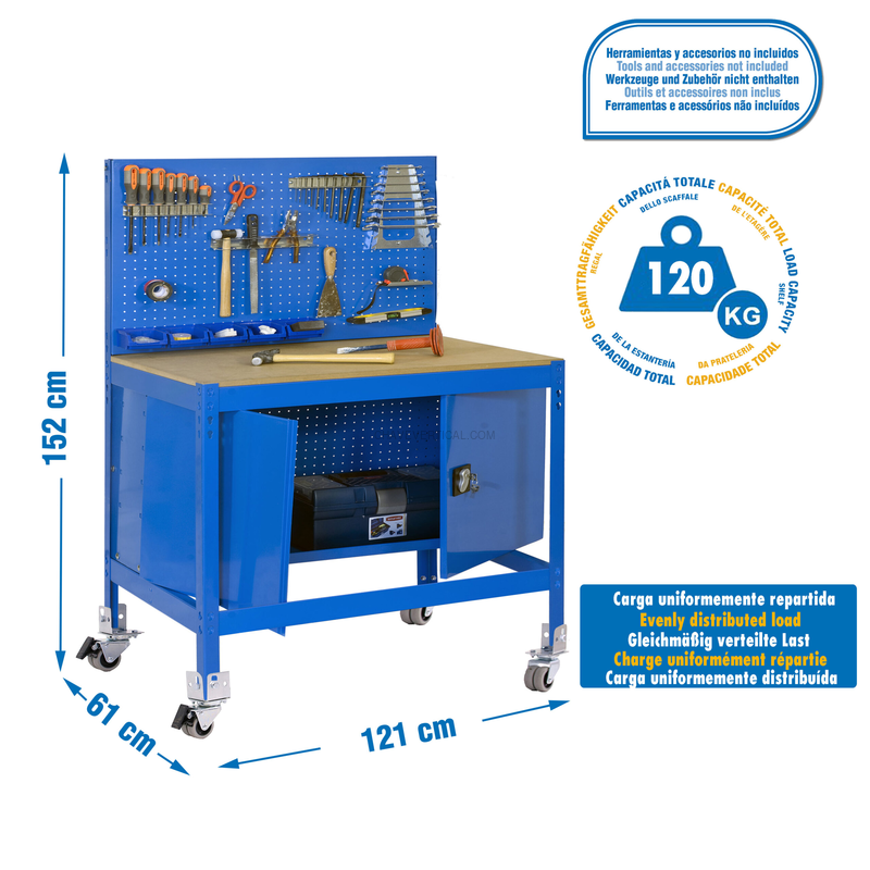 Bancada de Trabalho SIMONWORK Móvel BT2 CABINET 1200 AZUL/Madeira - 1520 x 1210 x 610 mm
