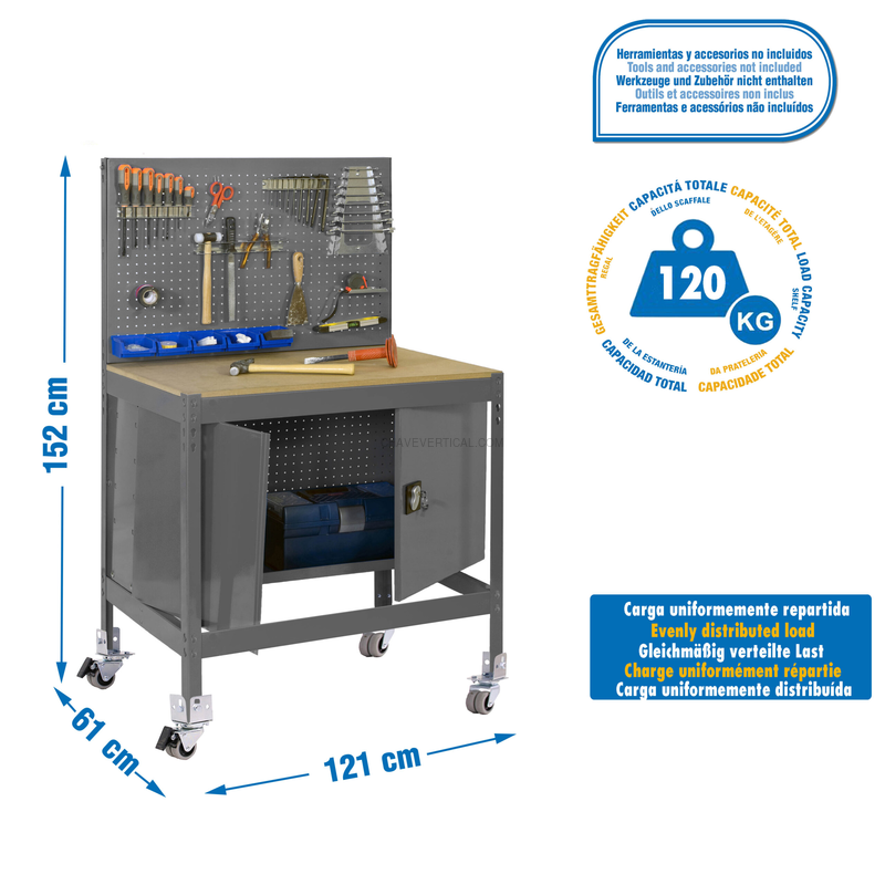 Bancada de Trabalho SIMONWORK Móvel BT2 CABINET 1200 Cinzento/Madeira - 1520 x 1210 x 610 mm