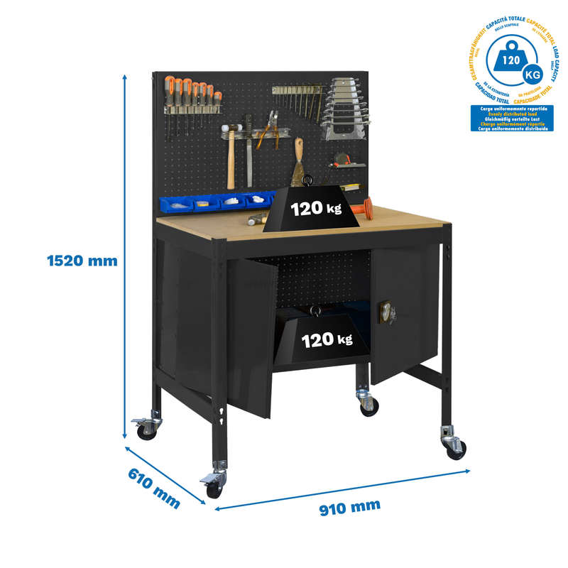 Bancada de Trabalho SIMONWORK Móvel BT2 CABINET 900 Antracite/Madeira - 1520 x 910 x 610 mm
