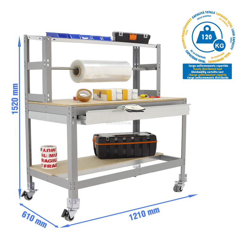 Bancada de Trabalho SIMONWORK Móvel BT4 BOX 1200 Cinzento/Madeira - 1520 x 1210 x 760 mm
