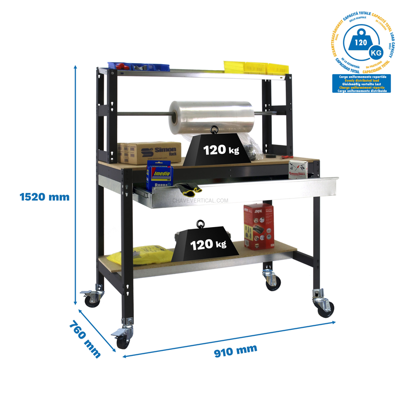 Bancada de Trabalho SIMONWORK Móvel BT4 BOX 900 Antracite/Madeira - 1520 x 910 x 760 mm