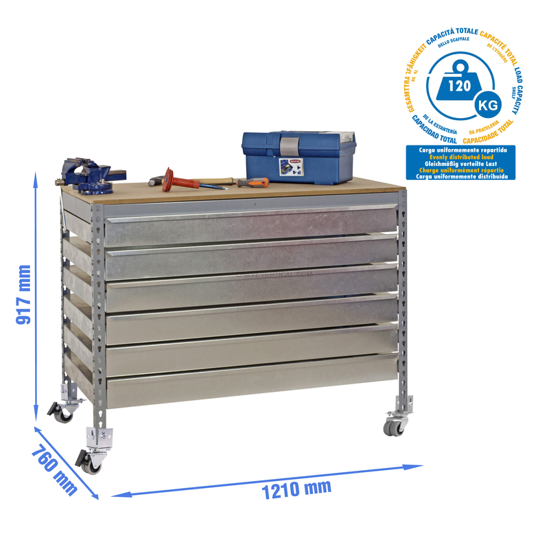Bancada de Trabalho SIMONWORK Móvel BT5 BOX6 1200 Cinzento/Madeira - 917 x 1210 x 760 mm