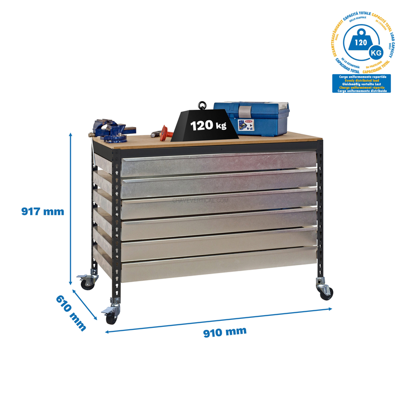 Bancada de Trabalho SIMONWORK Móvel BT5 BOX6 900 Antracite/Madeira - 917 x 910 x 610 mm