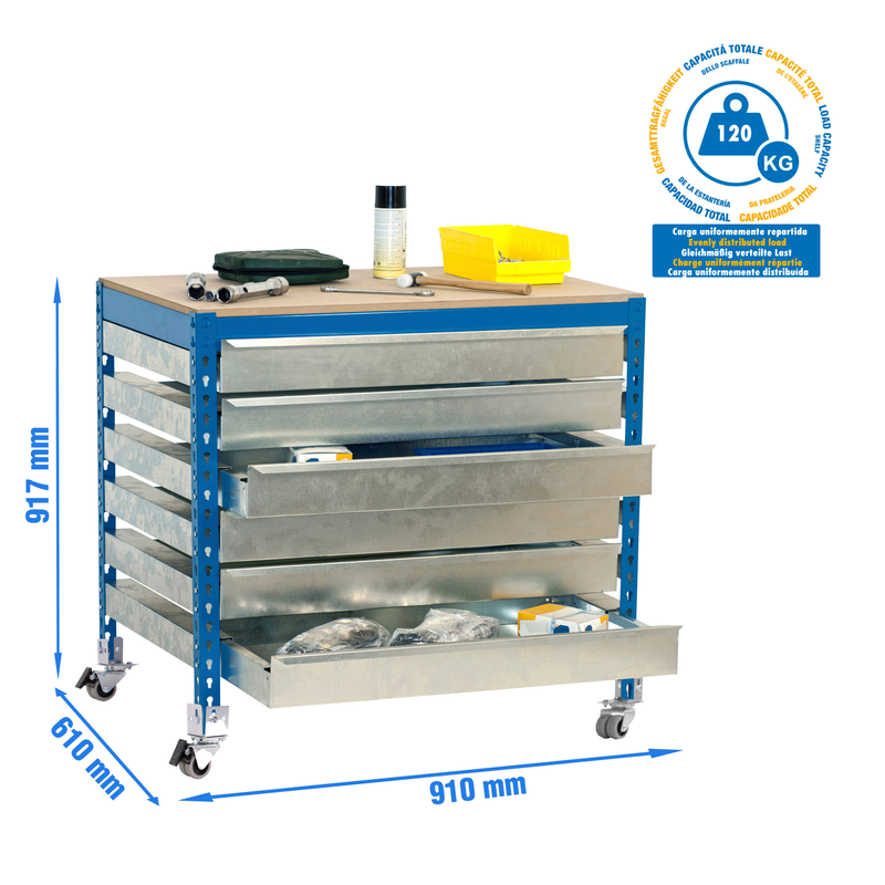 Bancada de Trabalho SIMONWORK Móvel BT5 BOX6 900 AZUL/Madeira - 917 x 910 x 610 mm